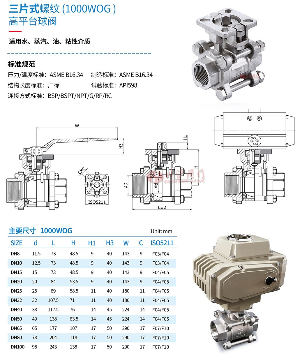 Q11F高平台内螺纹球阀参数