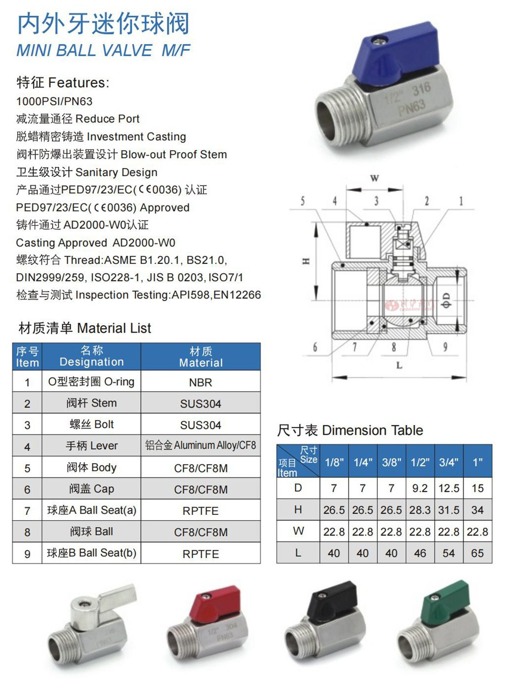 迷你小球阀参数