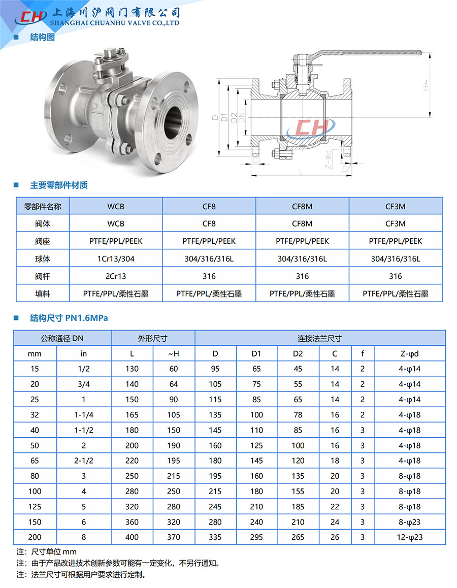 Q41F不锈钢法兰球阀参数